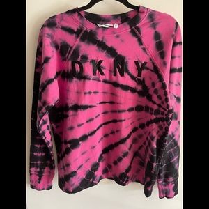 DKNY Sport Pink and Blue Tie Dye Crew Neck Sweatshirt